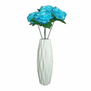 Vase blanc et fleurs bleu lac